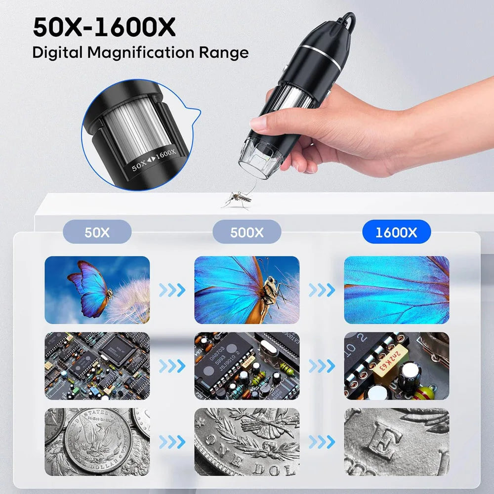 1600X USB Digital Microscope 8 LED HD Magnifier Camera 3-In-1 Type-C Micro USB For Android PC Electronics Jewelry Coin Inspection