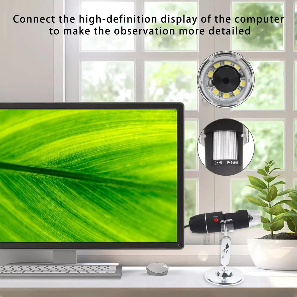 1600X USB Digital Microscope 8 LED HD Magnifier Camera 3-In-1 Type-C Micro USB For Android PC Electronics Jewelry Coin Inspection