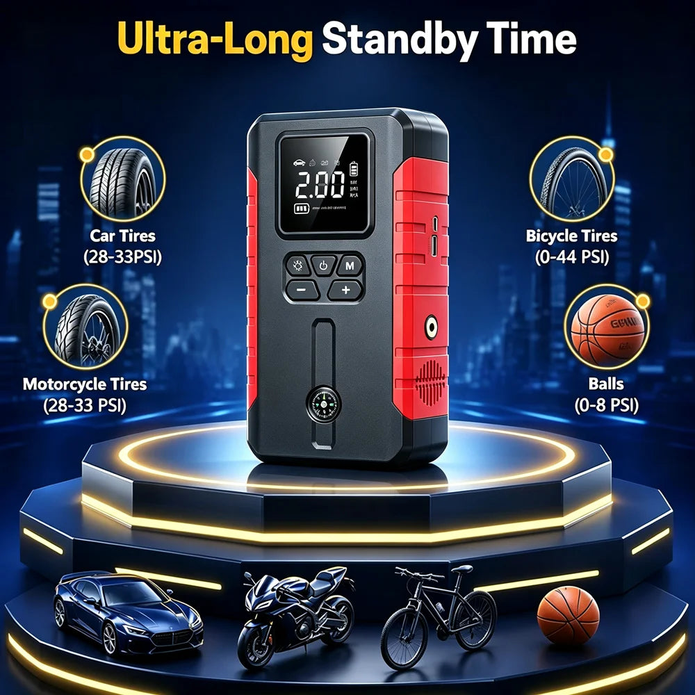 15000A-19000A Peak 350PSI 12V 17-in-1 Portable Jump Starter with Air Compressor Jump Starter, Car Battery Charger, Car Jump Starter with Air Compressor, Jump Starter Para, Car Accessories Tools, LED Light, Battery Charger, Ca