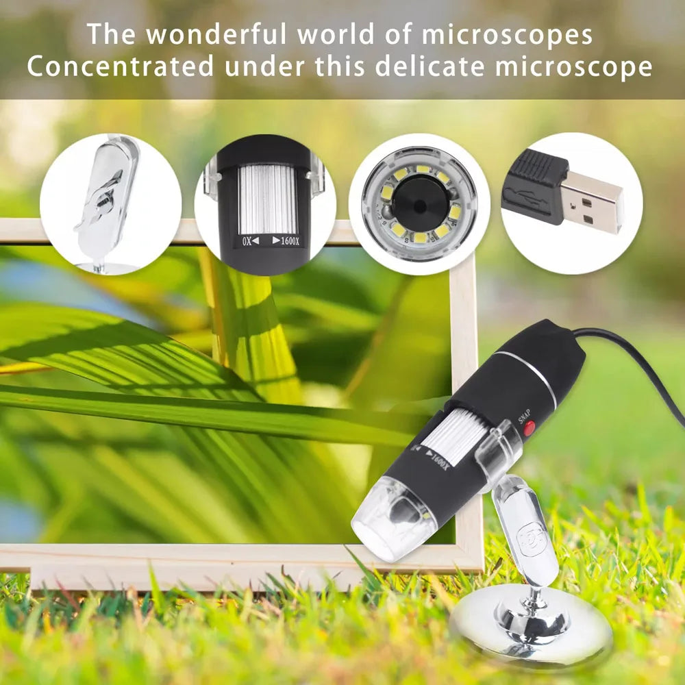 1600X USB Digital Microscope 8 LED HD Magnifier Camera 3-In-1 Type-C Micro USB For Android PC Electronics Jewelry Coin Inspection
