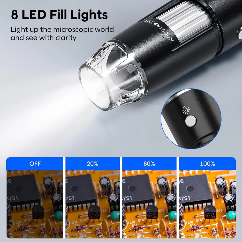 1600X USB Digital Microscope 8 LED HD Magnifier Camera 3-In-1 Type-C Micro USB For Android PC Electronics Jewelry Coin Inspection