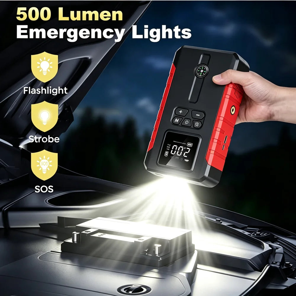 15000A-19000A Peak 350PSI 12V 17-in-1 Portable Jump Starter with Air Compressor Jump Starter, Car Battery Charger, Car Jump Starter with Air Compressor, Jump Starter Para, Car Accessories Tools, LED Light, Battery Charger, Ca