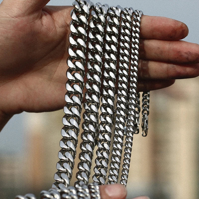 ICEOUTBOX Men's Cuban Link Chain Stainless Steel Necklace Curb Cuban Link Chain Chokers For Men's Hip Hop Jewelry 6/8/10/12mm
