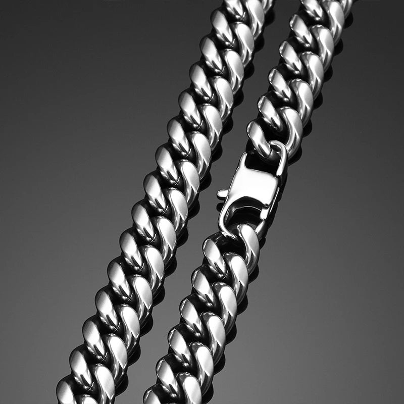 ICEOUTBOX Men's Cuban Link Chain Stainless Steel Necklace Curb Cuban Link Chain Chokers For Men's Hip Hop Jewelry 6/8/10/12mm
