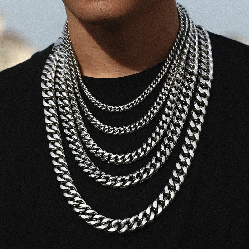 ICEOUTBOX Men's Cuban Link Chain Stainless Steel Necklace Curb Cuban Link Chain Chokers For Men's Hip Hop Jewelry 6/8/10/12mm