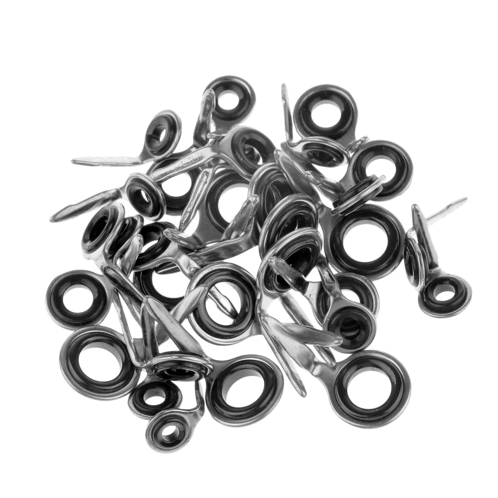 40pcs Stainless Steel Fishing Rod Eyes Rings Guide Tip Tops Set Raft Fishing Rod Repair Kit 3# 4# 5# 6# Fishing Accessories Tool