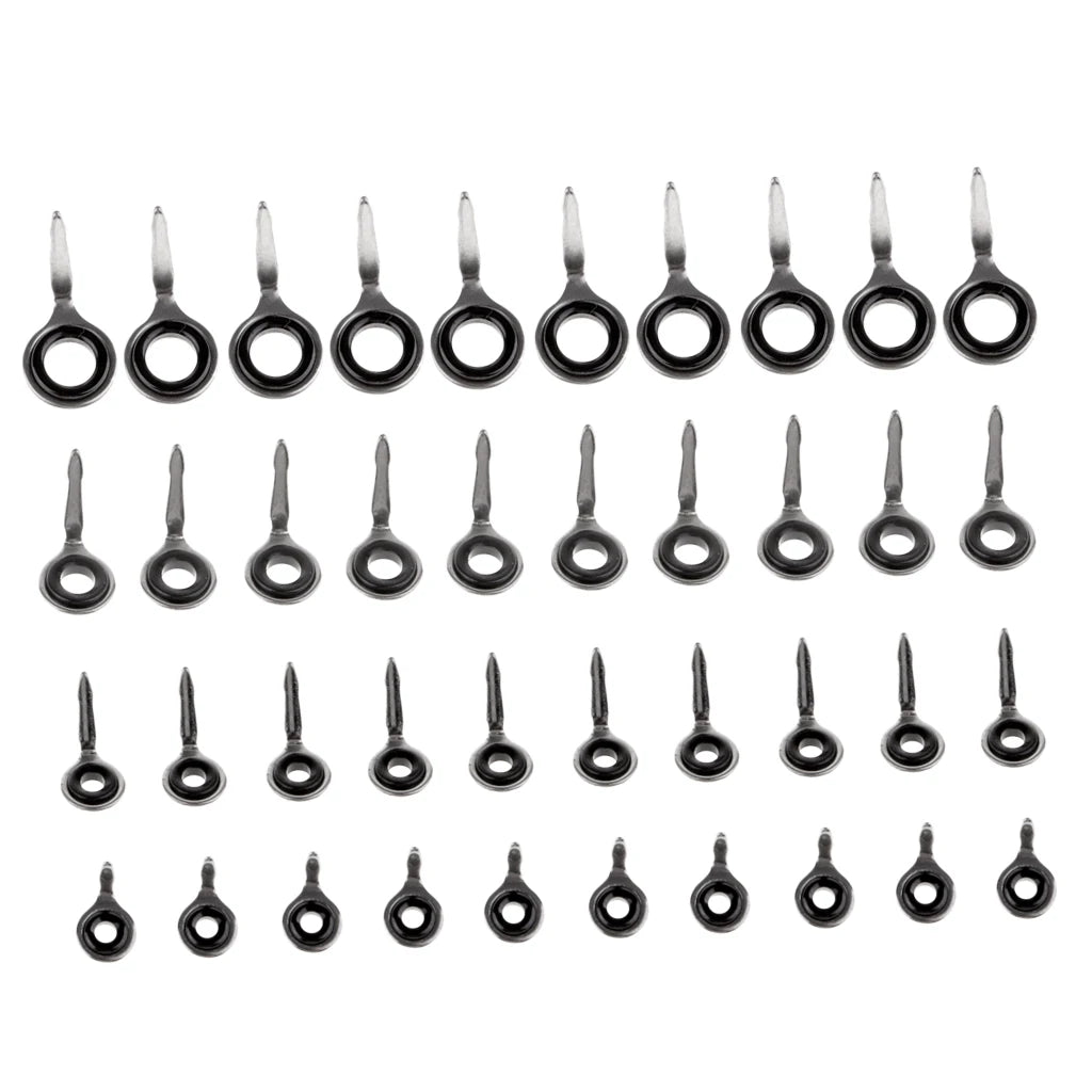 40pcs Stainless Steel Fishing Rod Eyes Rings Guide Tip Tops Set Raft Fishing Rod Repair Kit 3# 4# 5# 6# Fishing Accessories Tool