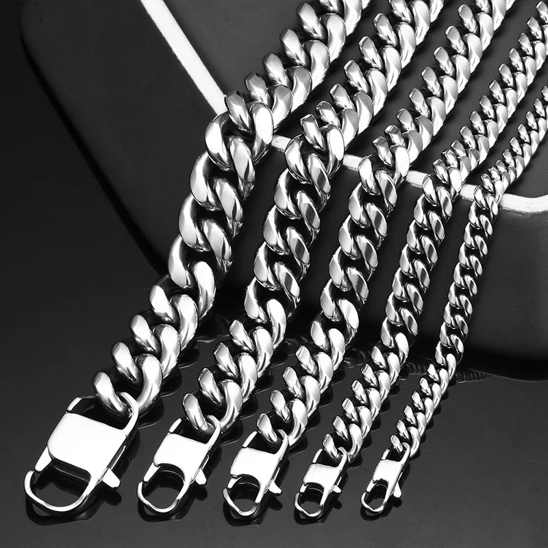 ICEOUTBOX Men's Cuban Link Chain Stainless Steel Necklace Curb Cuban Link Chain Chokers For Men's Hip Hop Jewelry 6/8/10/12mm