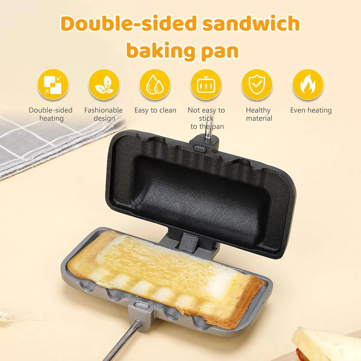 1 PCS 4w1h Sandwich Maker – Stove Top Hot Dog & Panini Press, Double-Sided Non-Stick Flipping Grill, Fits Regular Bread & Hot Dog Buns for Camping, Home Kitchen