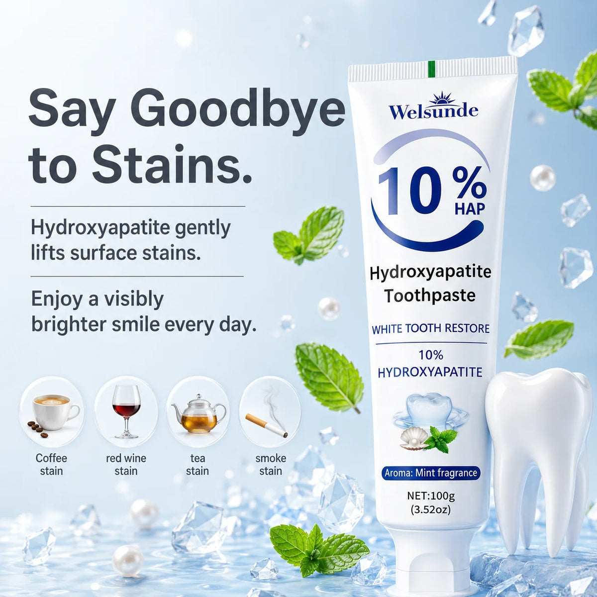 Powerful Whitening Toothpaste for Teeth & Deep Cleaning - Natural Mint Flavor, Breath Freshness, Micro-Polishing, Gentle on Sensitive Tooth & Gums, Oral Health, Specialized Dental Care, Suitable for Everyone, Perfect for Dail