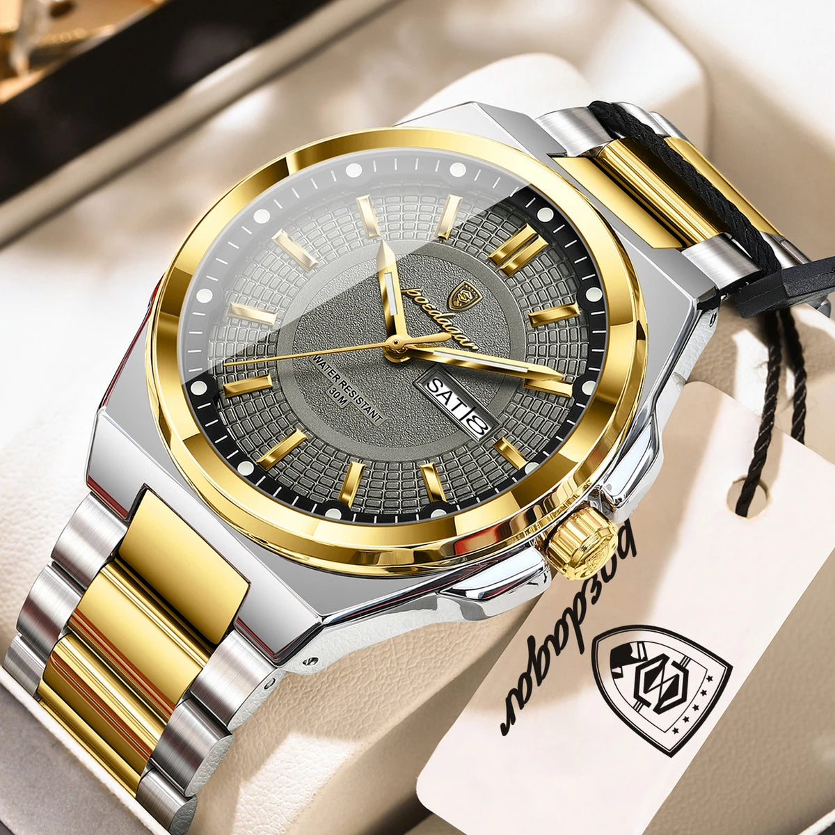 POEDAGAR Original Business Quartz Men Wristwatch High Quality Stainless Steel Waterproof Luminous Stylish Man Watch Date Week Fashion Casual Men's Watches