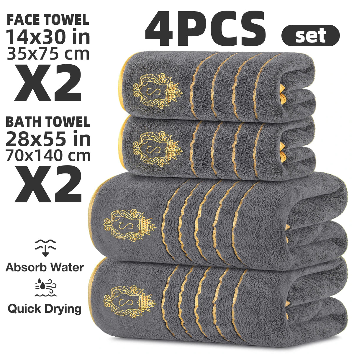 4‑Piece Luxury Towel & Bath Towel Set, 2 Bath Towels + 2 Towels, Luxury‑Style Bath Towel Set, Coral Fleece Fabric, High Water Absorbency, Indoor Home Decor, Perfect Gift for Friends