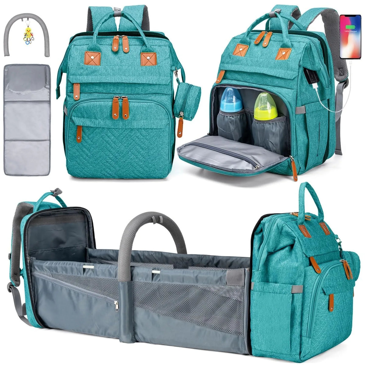 Changing Bag Backpack Baby Changing Backpacks with Large Capacity Portable Travel Nappy Bag with Foldable Cot with Multifunctional Baby Bags and Mobile Changing Mat Baby Bed Backpack