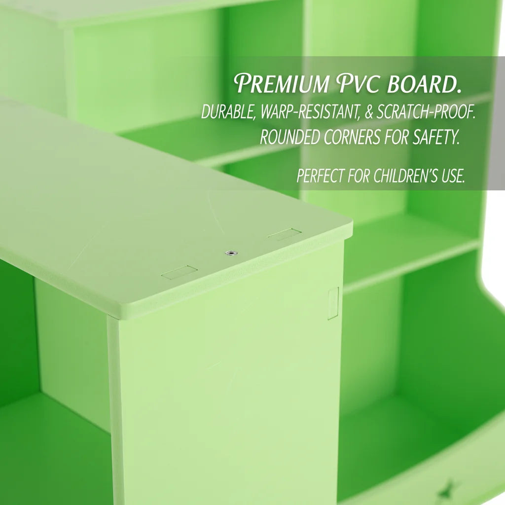 3-Layer Light Green PVC Board Kids Bookcase, Children's Open Shelf Storage for Bedroom Playroom, Star Pattern 3-Tier Book Display with Bottom Space, Anti-Tip Freestanding Book Shelf for Home Reading Corner, 79x36.5x82.5cm