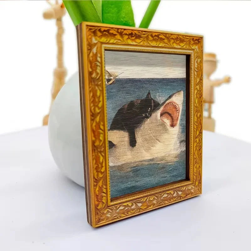 1 Fun Cat and Shark Art Refrigerator Magnet, Retro-Style Decorative Magnet—Safe, Magnetic, Perfect for Animal Lovers as a Home Decor Gift.