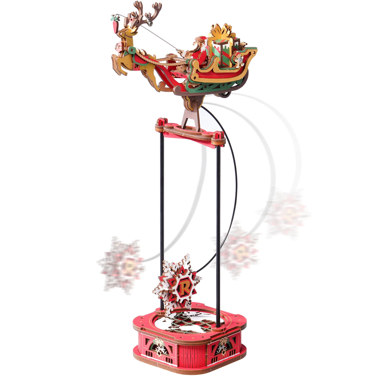 ROKR Wooden 3D Puzzle Santa on Sleigh Pendulum Dynamic Balance Toy 141-Piece DIY Model Building Kit for Desktop Decor Gift for Adults Kids