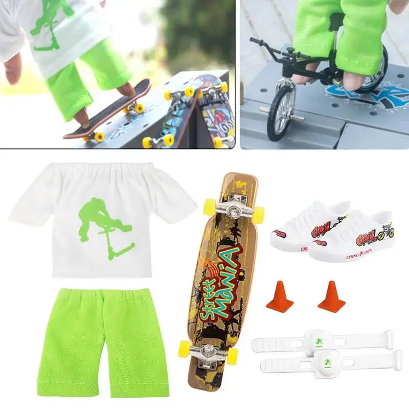Mini Finger Scooter Set Mini Finger Skateboard With Pants And Shoes Halloween Party Favor Kids' Birthday Gift Game Toys