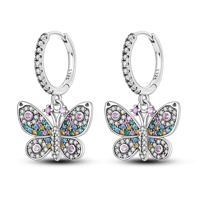 MULA 925 Sterling Silver Earring Stud For Women Fine Jewelry Gift Butterfly Four-leaf Clover Flowers Firefly Zircon Hoop Earring