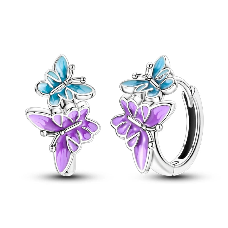 MULA 925 Sterling Silver Earring Stud For Women Fine Jewelry Gift Butterfly Four-leaf Clover Flowers Firefly Zircon Hoop Earring