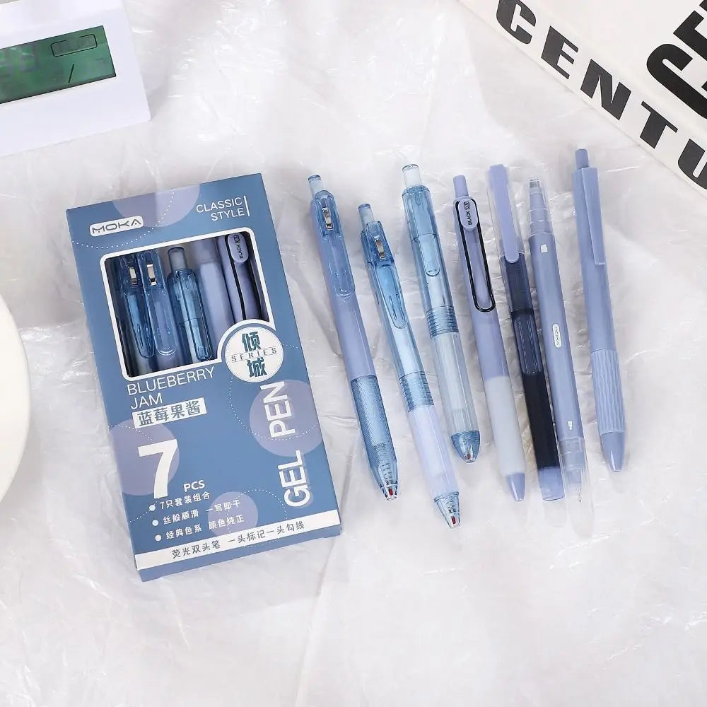 7Pcs 0.5mm Retractable Gel Pen Set Quick Dry Ink Smooth Writing Cute Stationery Gift Portable Office School Writing Supplies