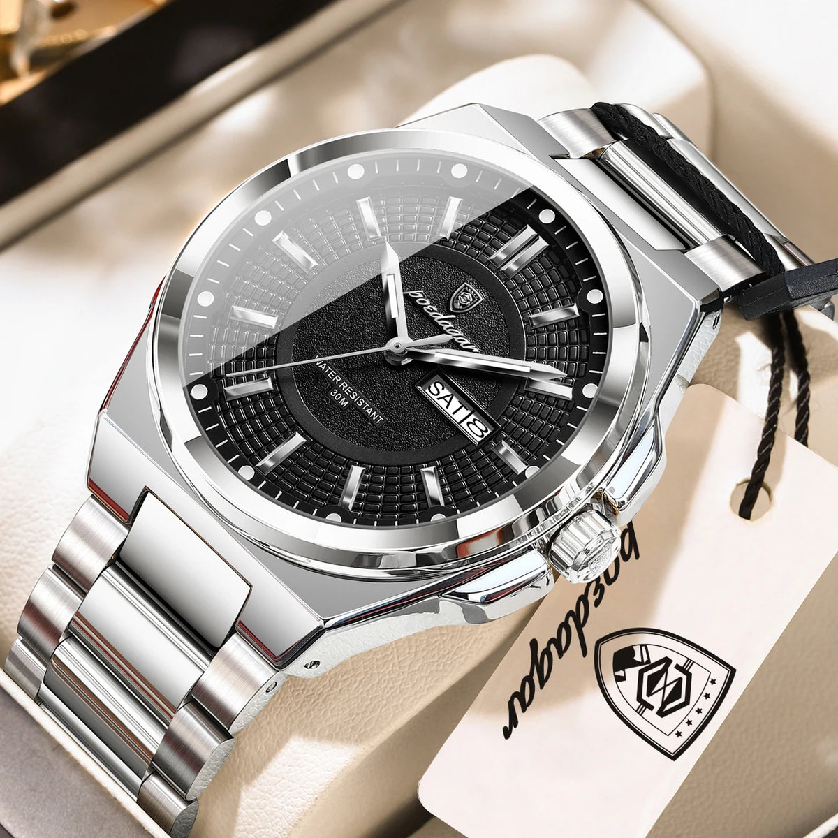 POEDAGAR Original Business Quartz Men Wristwatch High Quality Stainless Steel Waterproof Luminous Stylish Man Watch Date Week Fashion Casual Men's Watches