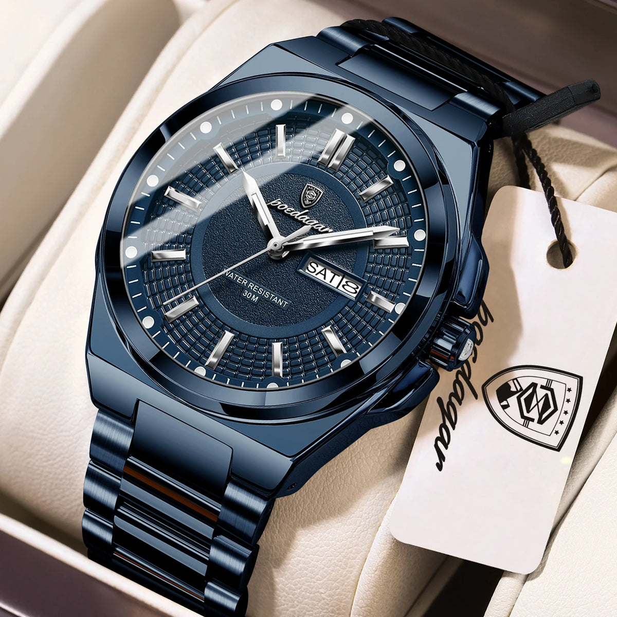 POEDAGAR Original Business Quartz Men Wristwatch High Quality Stainless Steel Waterproof Luminous Stylish Man Watch Date Week Fashion Casual Men's Watches