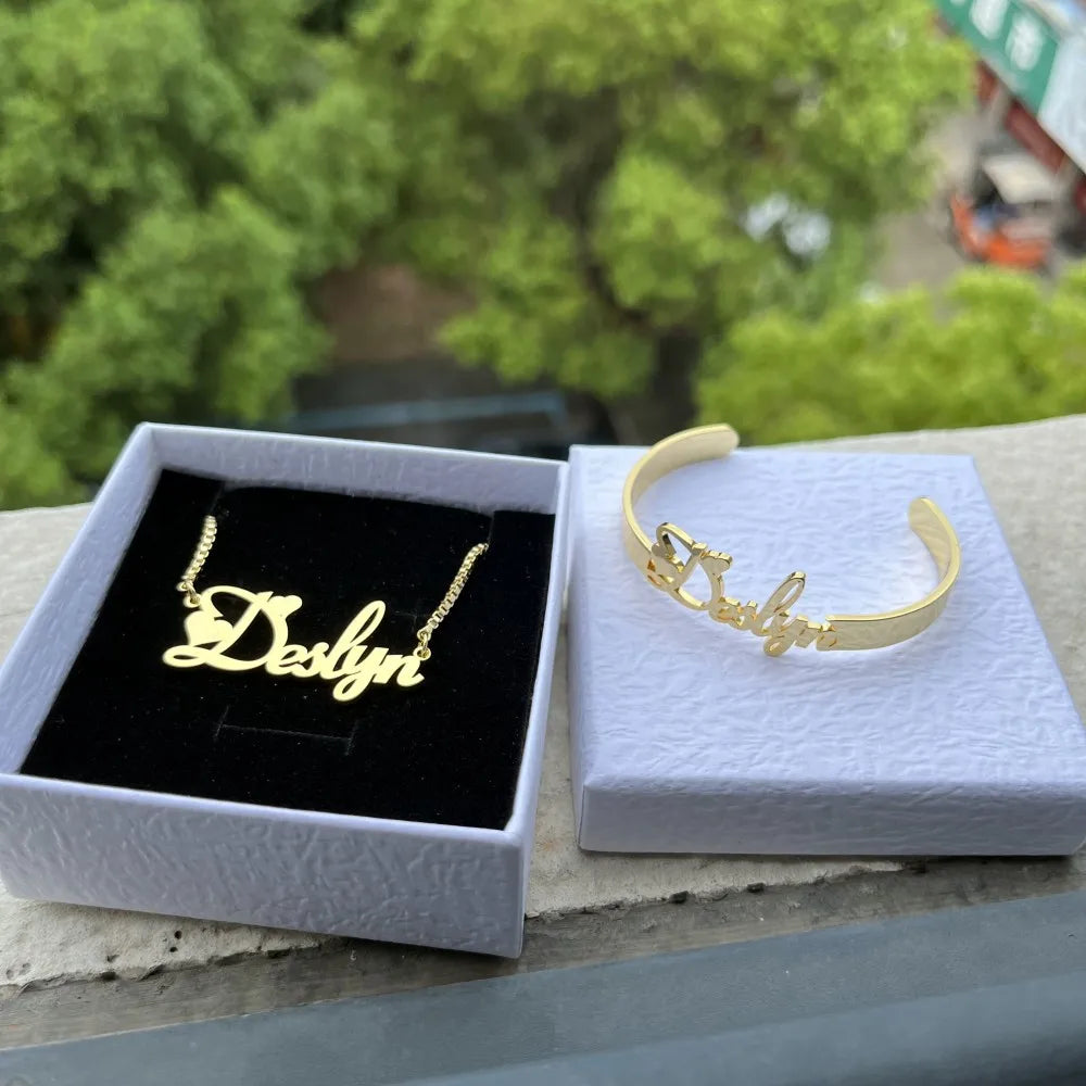 DUOYING Custom Letter Necklace with Name Bracelet Personlized Stainless Steel Nameplate Jewelry Set For Kids