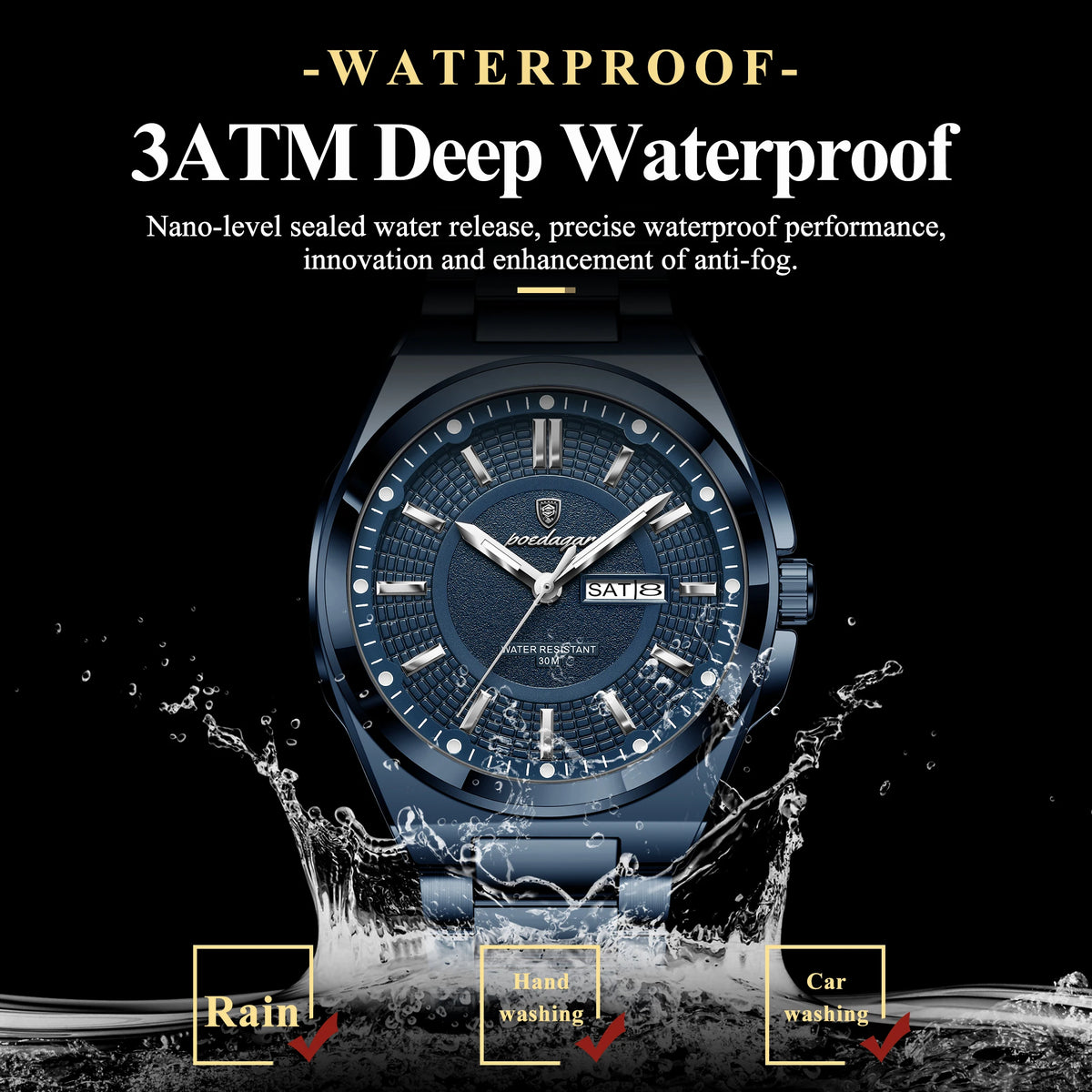 POEDAGAR Original Business Quartz Men Wristwatch High Quality Stainless Steel Waterproof Luminous Stylish Man Watch Date Week Fashion Casual Men's Watches