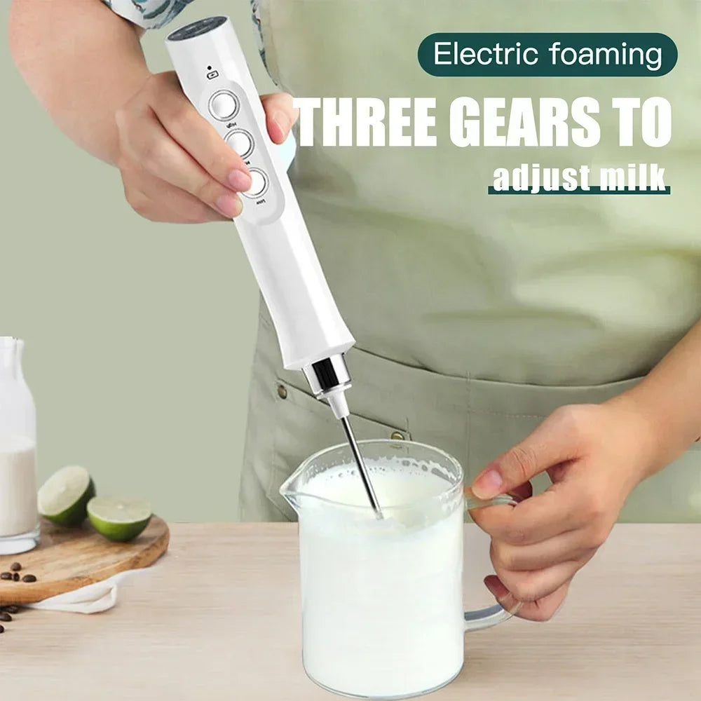 USB Rechargeable Milk Frother Mini Handheld Electric Foam Maker 3 Speed Stainless Steel Whisks for Latte Coffee Cappuccino Hot Chocolate Egg Beater Drink Mixer Blender Kitchen Gadgets Tools Portable Cordless