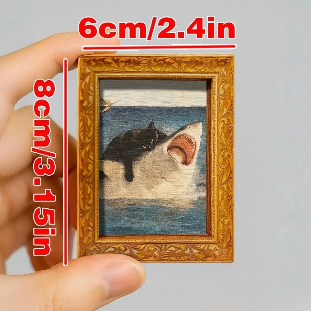 1 Fun Cat and Shark Art Refrigerator Magnet, Retro-Style Decorative Magnet—Safe, Magnetic, Perfect for Animal Lovers as a Home Decor Gift.