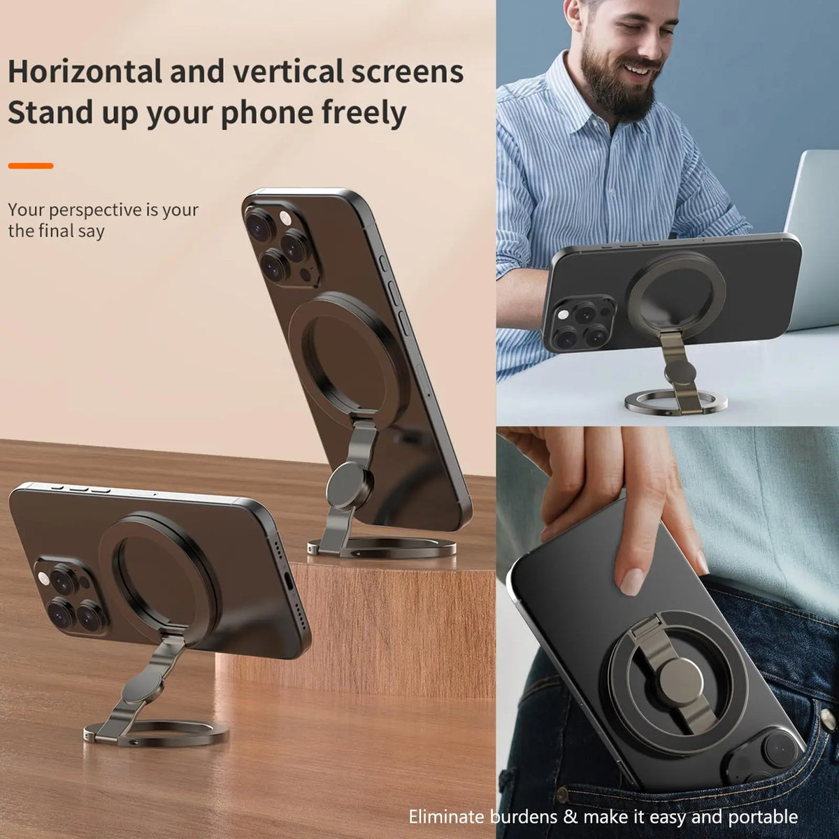 Phone Stand & Fidget Spinner Combo, Dual Magnetic Ring Stand, Fidget Toys Adults, Foldable, 360° Rotation, Desk Phone Stand, MagSafe Compatible, Stress Relief Accessory for Home/Office/Travel/Gym