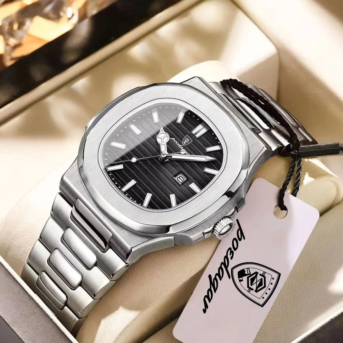 POEDAGAR Square Luxury Men Wristwatch Waterproof Luminous Date High Quality Stainless Steel Male Clock Business Sports Quartz Watches For Men Reloj Hombre