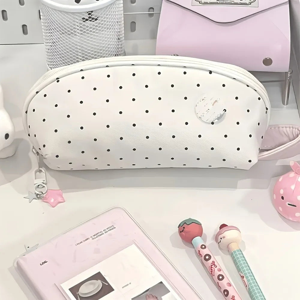 INS Polka Dot Pencil Case Shell Shape Multi-functional Stationery Storage Bag Large-capacity Pen Bag Students Gift