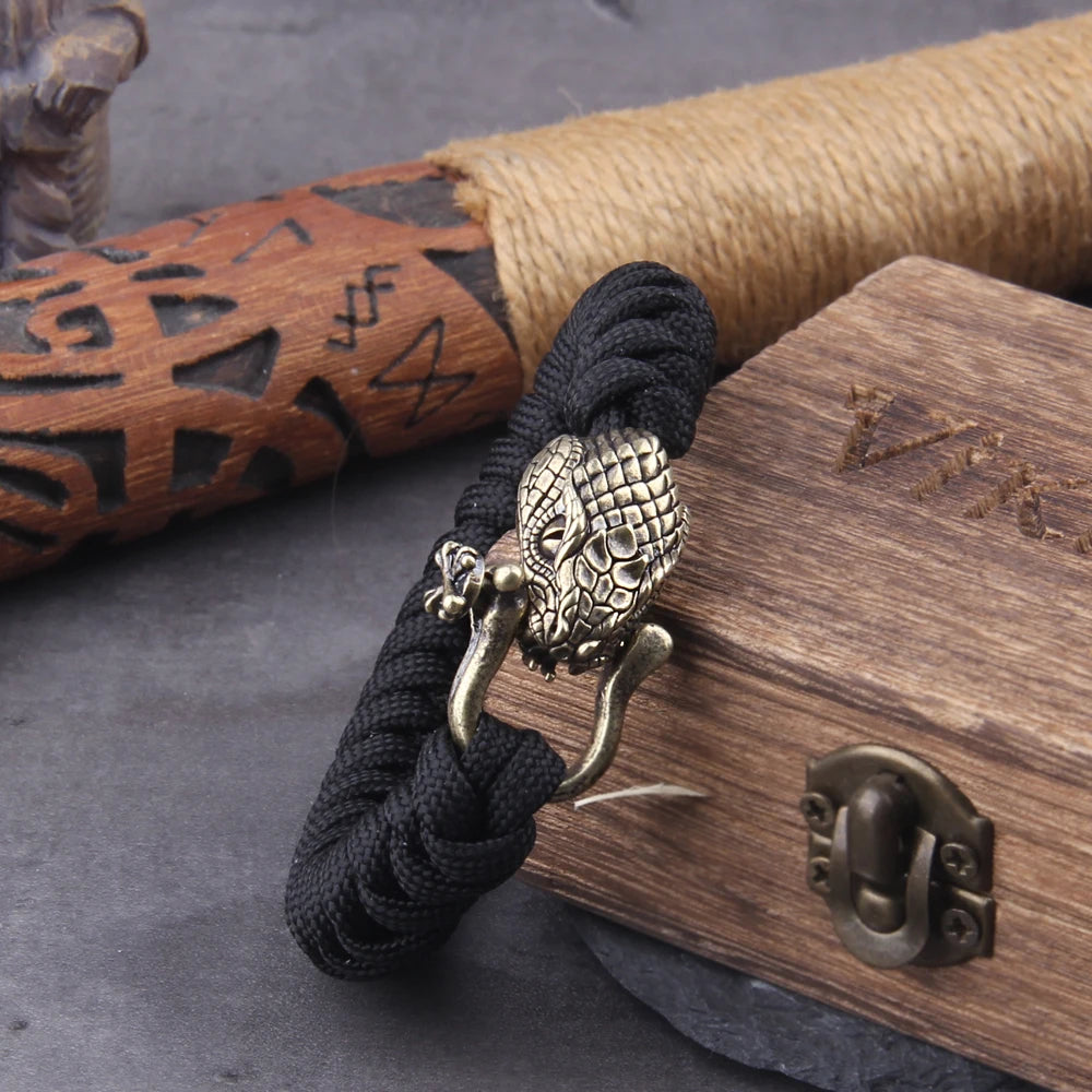 Never Fade Rock Viking Wolf Bracelet Men's handmade cord Wolf Bead Punk Bracelets Biker Jewelry