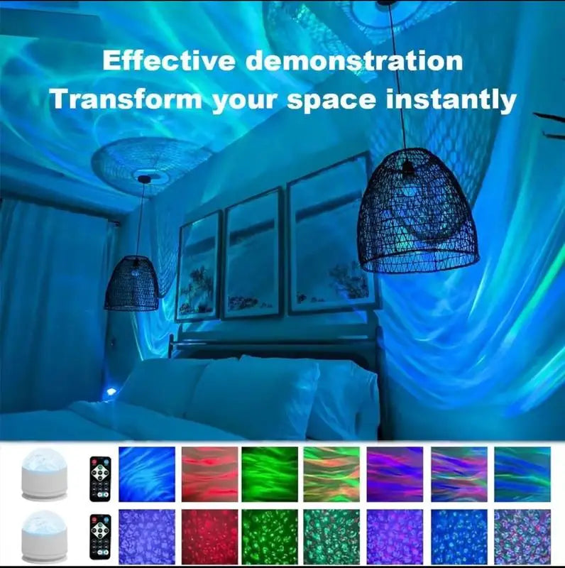 2 Modes Ocean Wave Projector Lamp 3D Water Ripple LED Night Light Romantic Atmosphere Projection Lamp for Bedroom Home Decor