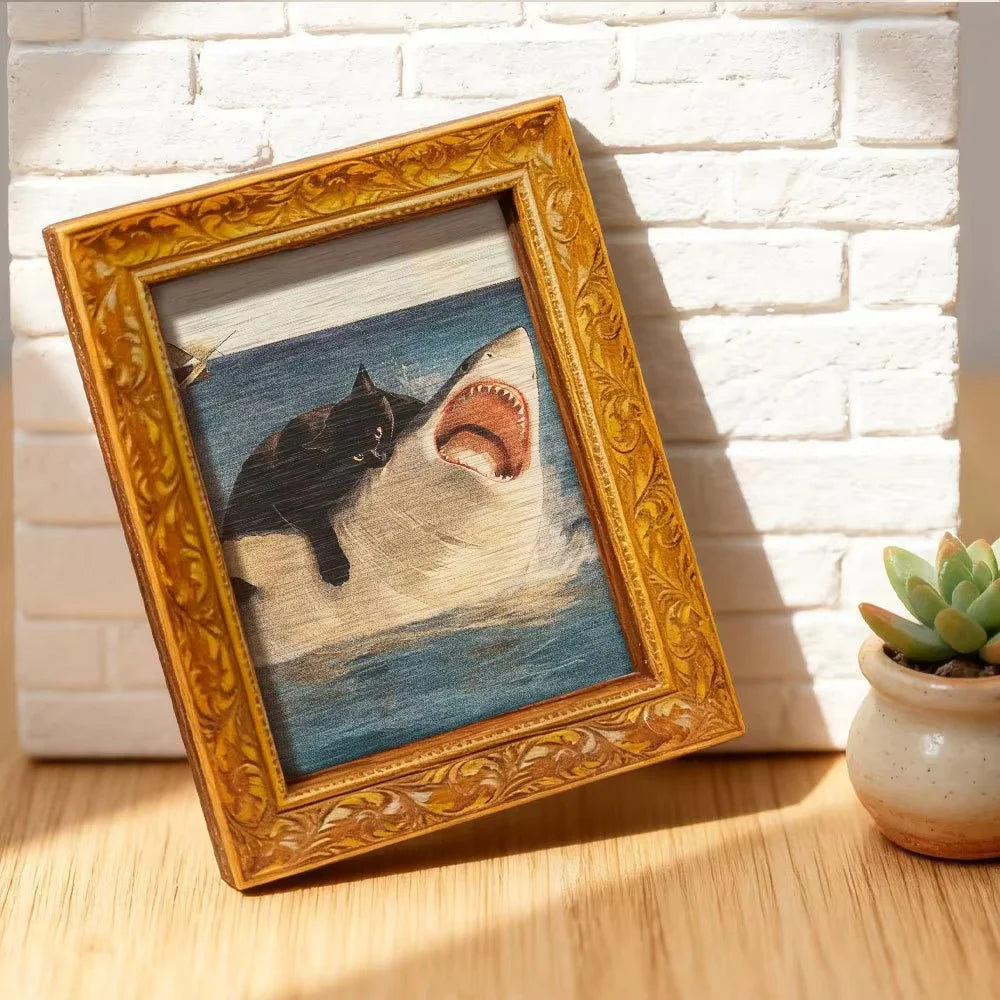 1 Fun Cat and Shark Art Refrigerator Magnet, Retro-Style Decorative Magnet—Safe, Magnetic, Perfect for Animal Lovers as a Home Decor Gift.