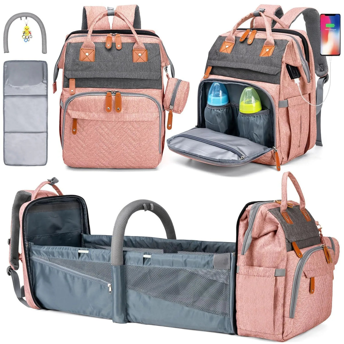 Changing Bag Backpack Baby Changing Backpacks with Large Capacity Portable Travel Nappy Bag with Foldable Cot with Multifunctional Baby Bags and Mobile Changing Mat Baby Bed Backpack