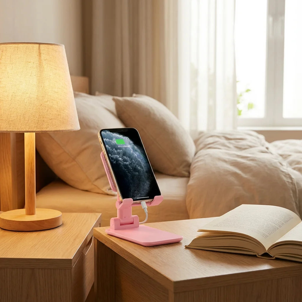 Portable Mini Pink Stand, Folds Flat for Travel, Saves Space, for Pocket or Bag, Easy to Carry