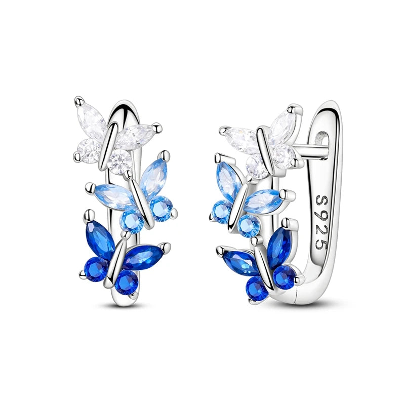 MULA 925 Sterling Silver Earring Stud For Women Fine Jewelry Gift Butterfly Four-leaf Clover Flowers Firefly Zircon Hoop Earring
