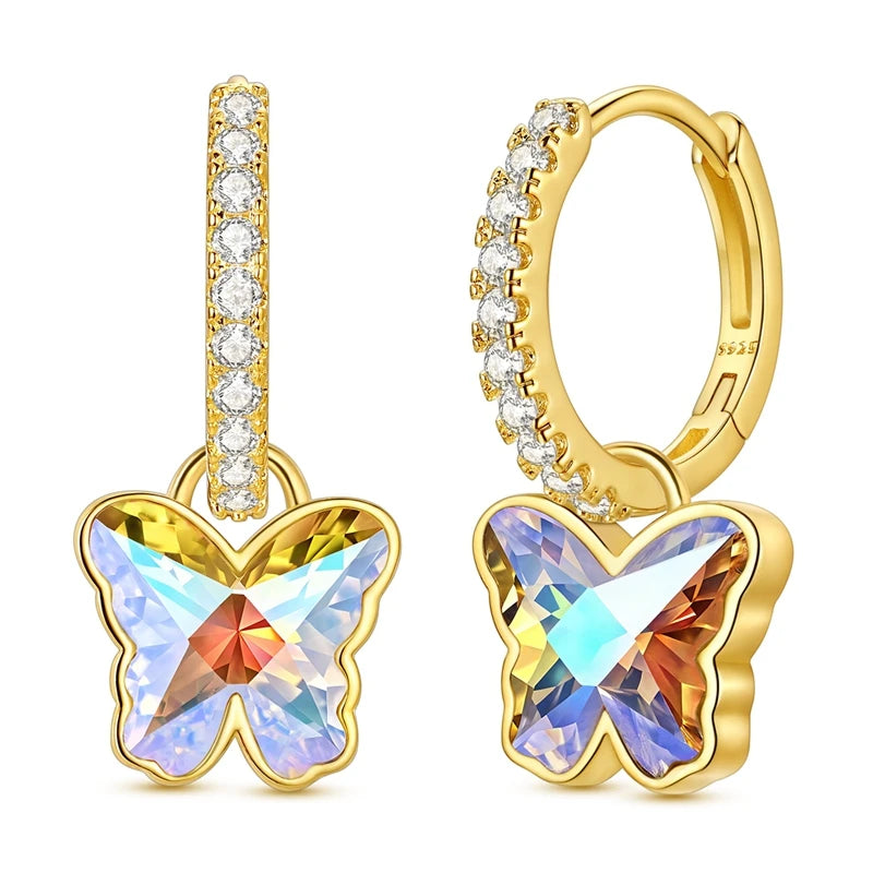 MULA 925 Sterling Silver Earring Stud For Women Fine Jewelry Gift Butterfly Four-leaf Clover Flowers Firefly Zircon Hoop Earring