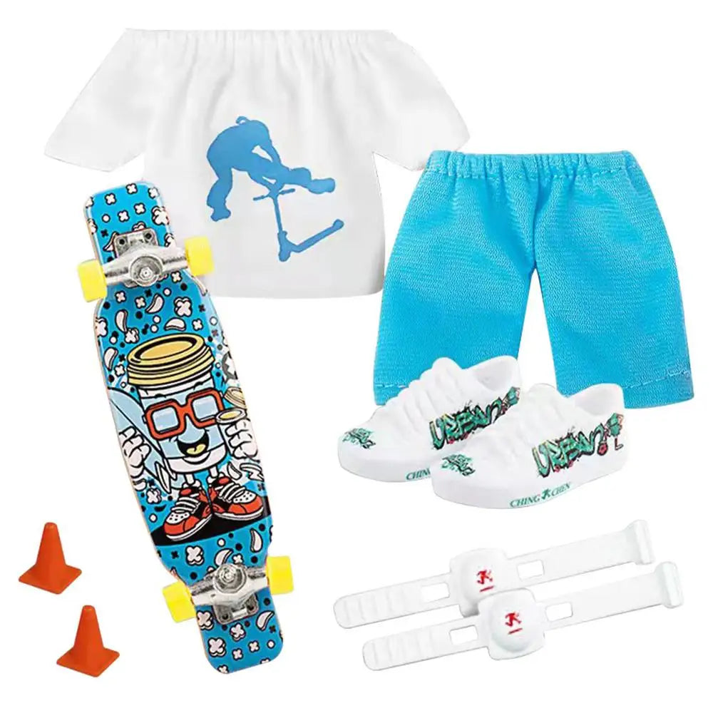 Mini Finger Scooter Set Mini Finger Skateboard With Pants And Shoes Halloween Party Favor Kids' Birthday Gift Game Toys