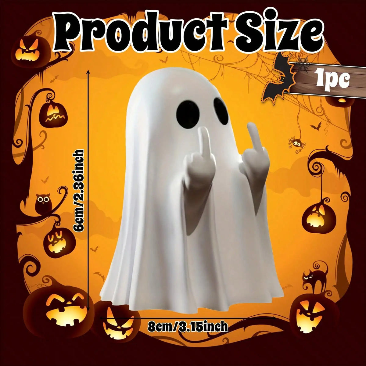 Halloween Ghost Figurine - Spooky Resin Finger Statue, Cute Decor for Halloween Decorations, Porch and Indoor Spooky Home Decor, Christmas, Office Desk Gifts, Novelty Party Favor