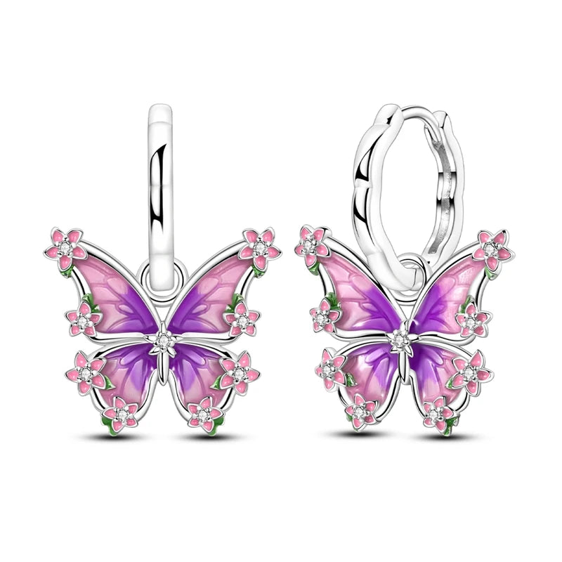 MULA 925 Sterling Silver Earring Stud For Women Fine Jewelry Gift Butterfly Four-leaf Clover Flowers Firefly Zircon Hoop Earring