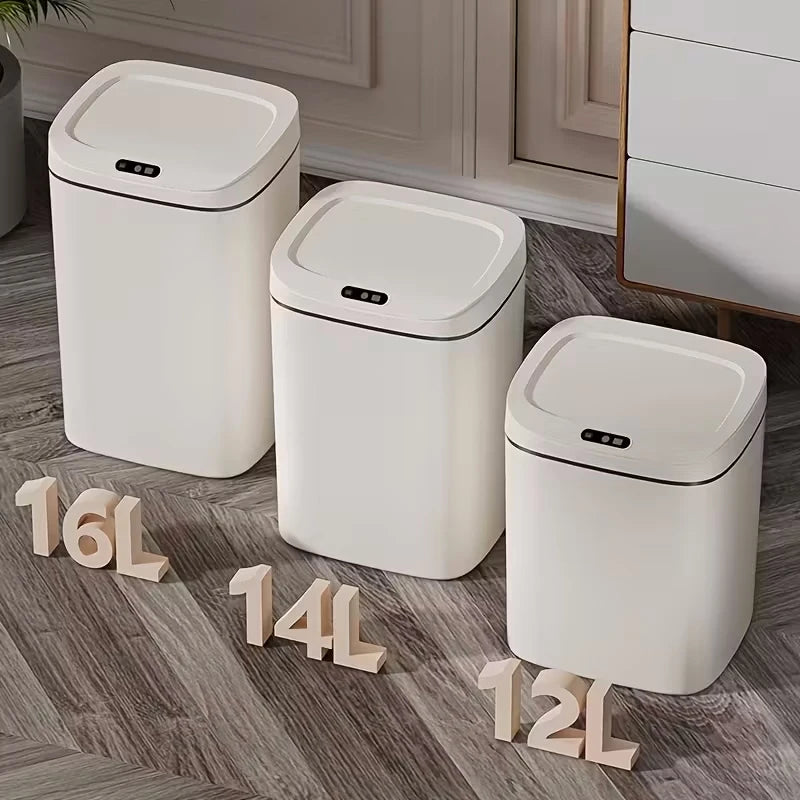 1 Pack Smart Motion Sensor Trash Can Touchless With Lid, Plastic Slim Compact Smart Garbage Bin, Minimalist Seamless Cover Low Voltage Operation Hygienic Waste Solution For Home Kitchen Bathroom Office Outdoor