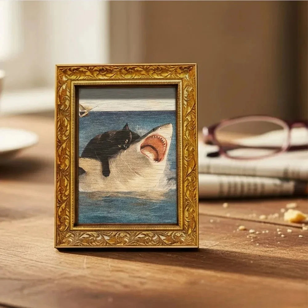 1 Fun Cat and Shark Art Refrigerator Magnet, Retro-Style Decorative Magnet—Safe, Magnetic, Perfect for Animal Lovers as a Home Decor Gift.