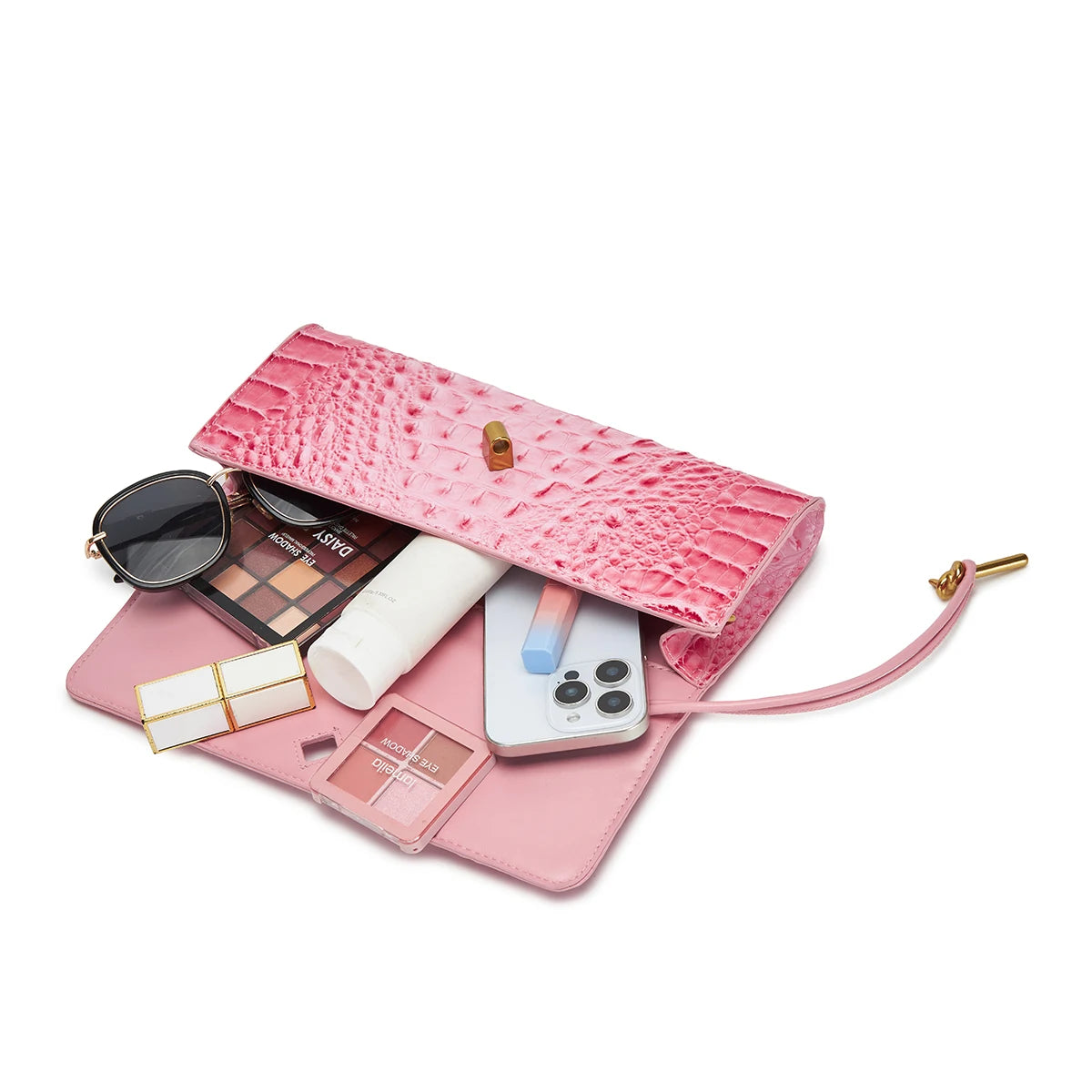 Crocodile Embossed Rectangular Clutch Handbag with Top Handle & Detachable Crossbody Strap, Twist Lock Flap Shoulder Bag for Outdoor Camping Beach Travel Wedding Occasions, Large Capacity Portable Shoulder Purse Holding Smart
