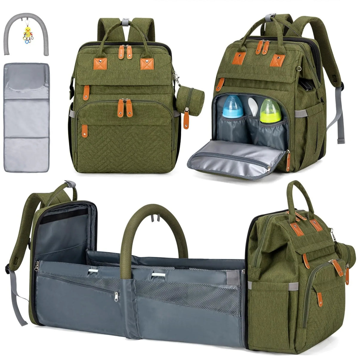 Changing Bag Backpack Baby Changing Backpacks with Large Capacity Portable Travel Nappy Bag with Foldable Cot with Multifunctional Baby Bags and Mobile Changing Mat Baby Bed Backpack