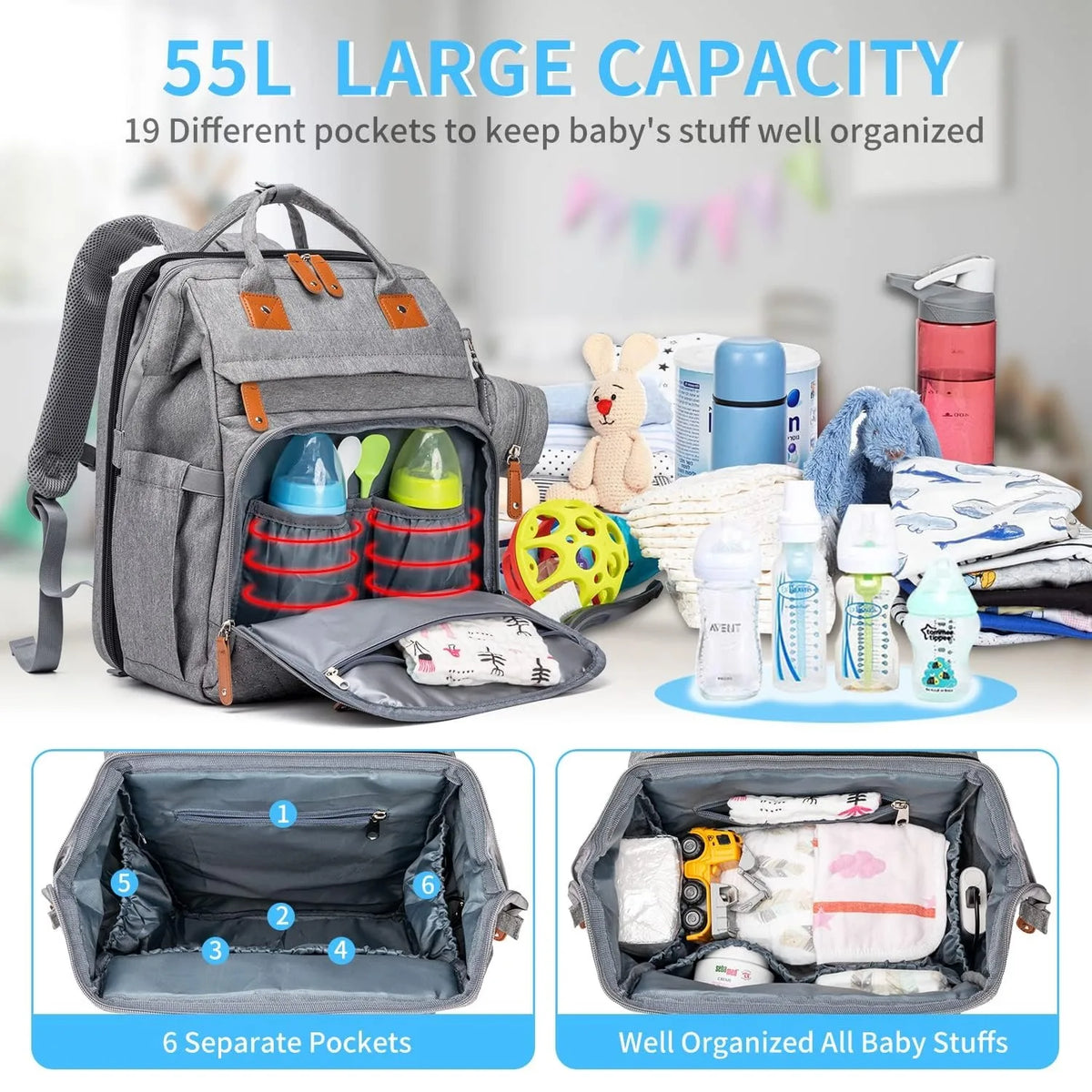 Changing Bag Backpack Baby Changing Backpacks with Large Capacity Portable Travel Nappy Bag with Foldable Cot with Multifunctional Baby Bags and Mobile Changing Mat Baby Bed Backpack