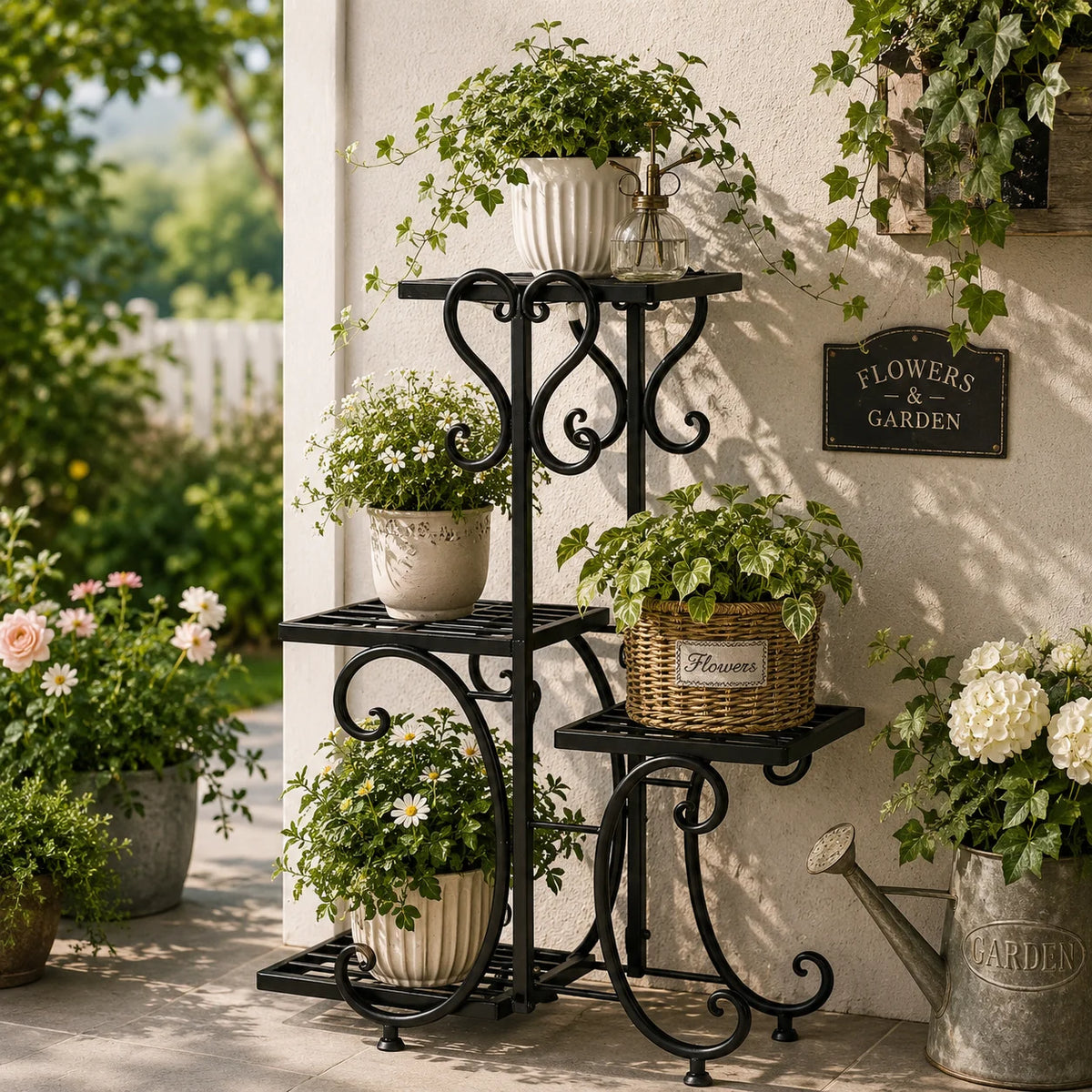 Decorative Metal Corner Display Shelf, 4-Tier Freestanding Accent Stand for Plants, Books, Candles, Storage Baskets & Home Decor