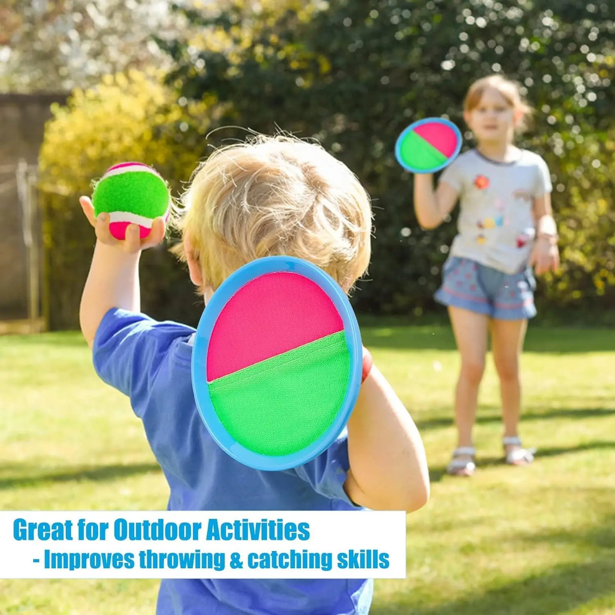 Sticky Ball Toys - Outdoor Play, Beach Toys, Throw And Ball Sets With 2 Paddles And 1Ball, Beach Play Set Playground Set For